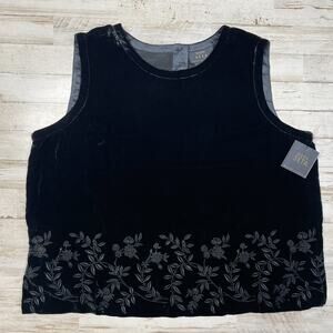 MODA SETA Black Velour Velvet Tank Holiday  Top Shirt Sleeveless  SZ XL C101642